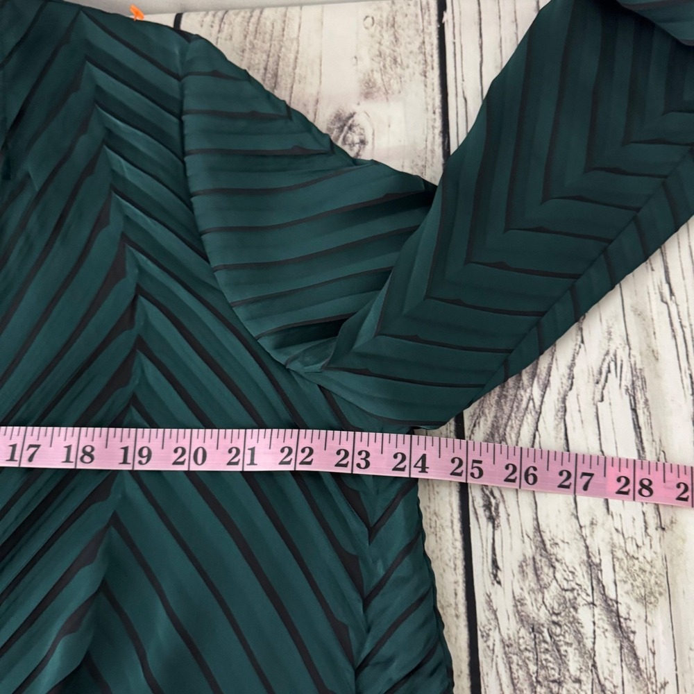 Chicos Emerald Green Chevron Pleated Open Front Cardigan Topper Size 2 Large - Picture 7 of 8